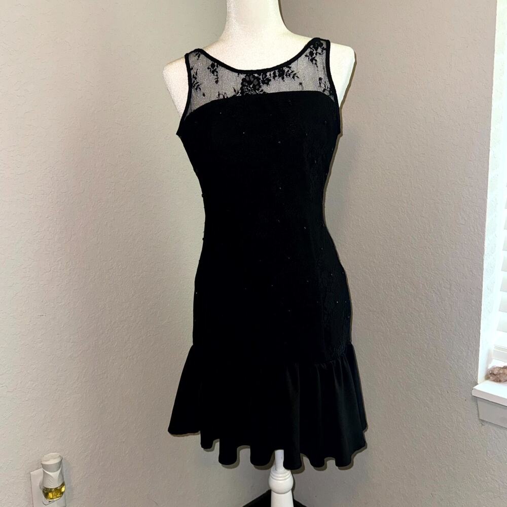 Pearl By Georgina Chapman of Marchesa Cocktail Dress Women's 4 Black Mesh Peplum